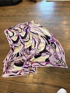Emilio Pucci Purple, Black & Cream Swirl Silk Scarf